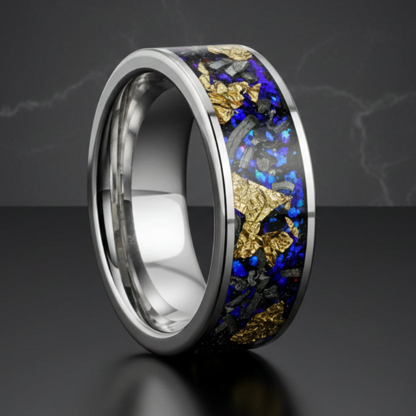 8mm Blue Sandstone Tungsten Ring ,Silver