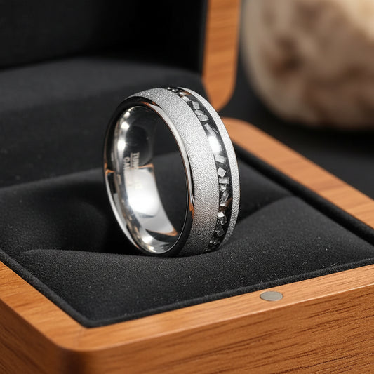 8mm Brushed Tungsten Ring – Matte Meteorite & Sand Inlay - 8 - Rings