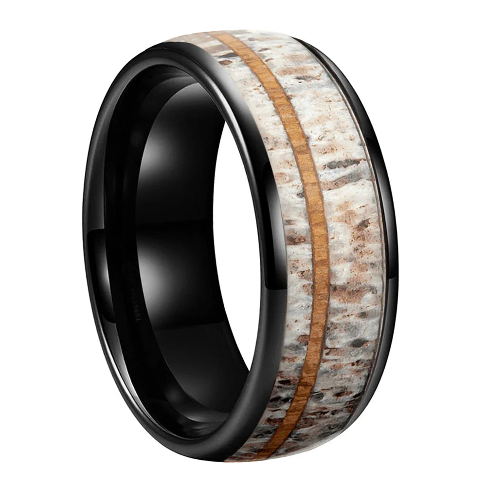 8mm Domed Tungsten Ring with Real Deer Antler Wood
