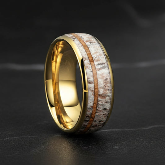 8mm Domed Tungsten Ring with Real Deer Antler Wood