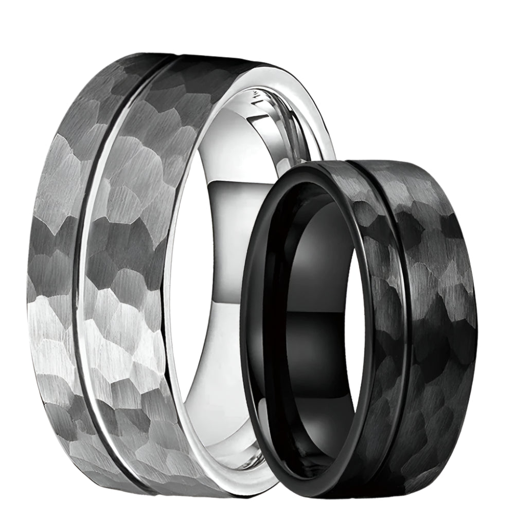 8mm Grooved Hammered Tungsten Ring