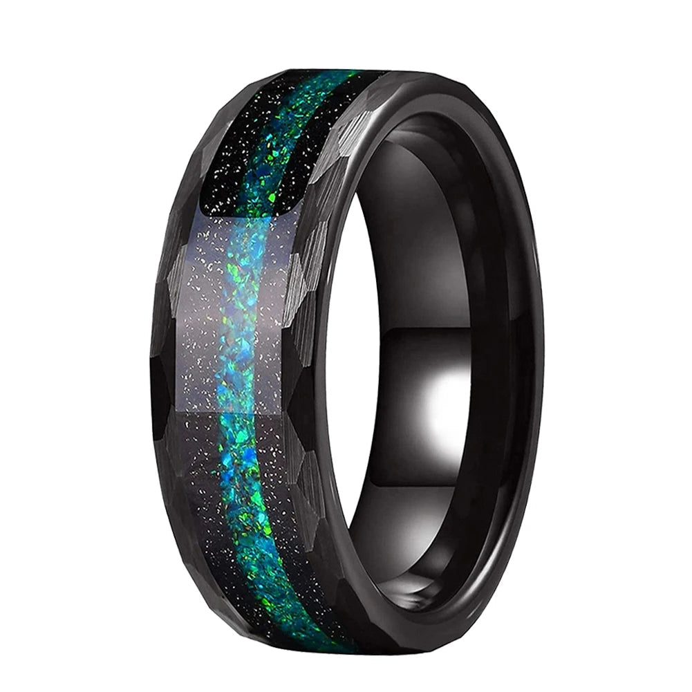 8mm Hammered Tungsten Ring Flowing Sand Inlay