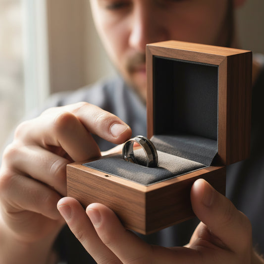 8mm_Hammered_Tungsten_Ring__Opal_Inlay_Silver_for_Men