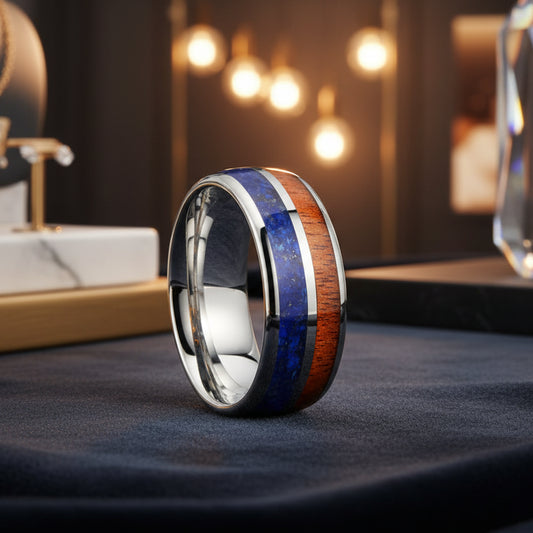 8mm Malachite & Lapis Lazuli Tungsten Wedding Band