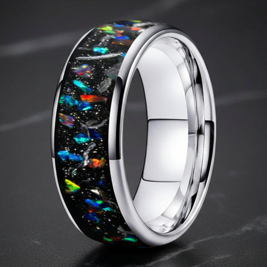 8mm Meteorite Opal Tungsten Ring