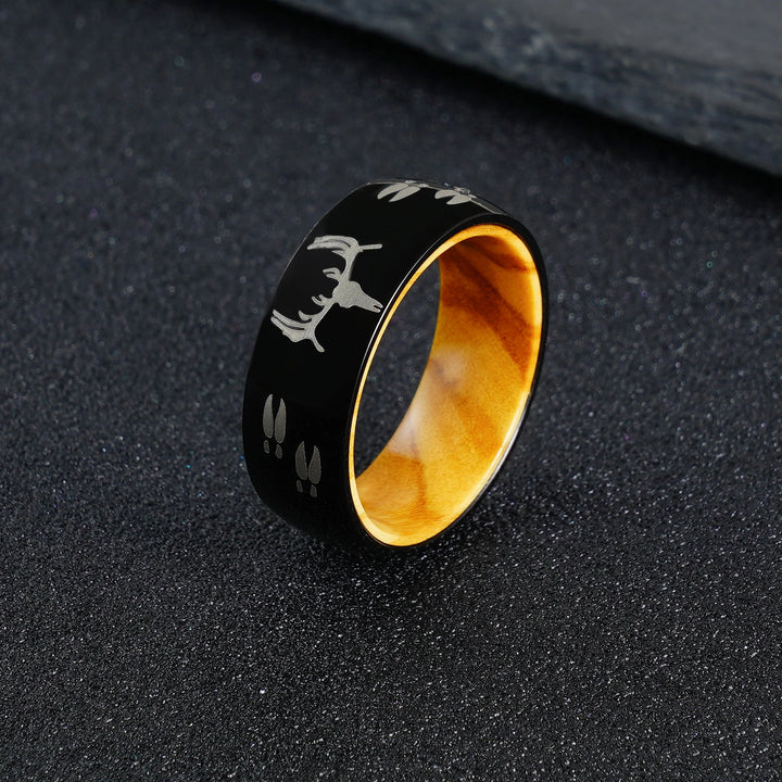8mm Stainless Steel Deer Ring with Olive Wood Liner