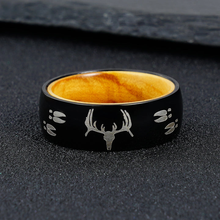 8mm Stainless Steel Deer Ring with Olive Wood Liner