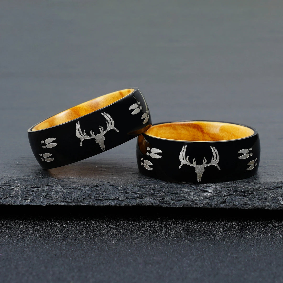 8mm Stainless Steel Deer Ring with Olive Wood Liner