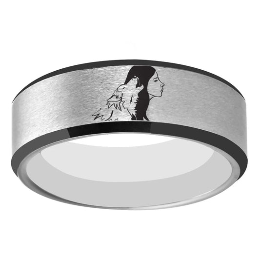 8mm Tungsten Ring – Wolf Girl Design