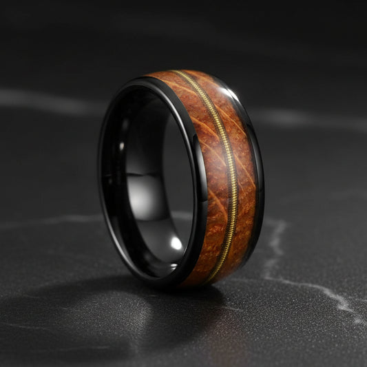 8mm Whiskey Barrel Wood Guitar Tungsten Wedding Band