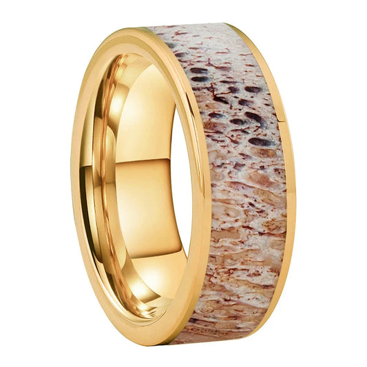 Abalone and Deer Antler Tungsten Wedding Band