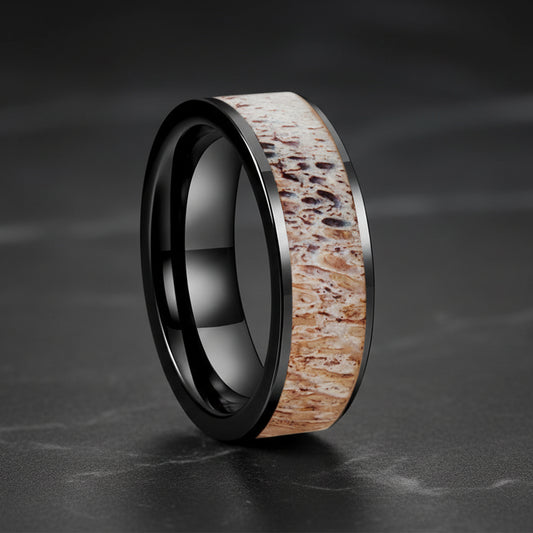 Abalone and Deer Antler Tungsten Wedding Band