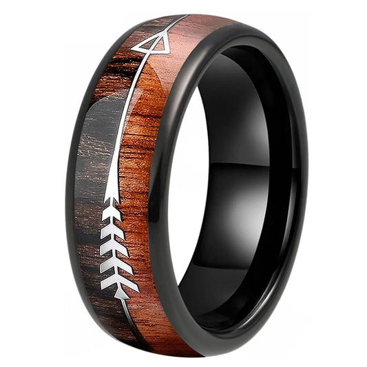 Arrow Inlay Tungsten Wedding Ring - 6mm/8mm Comfort Fit