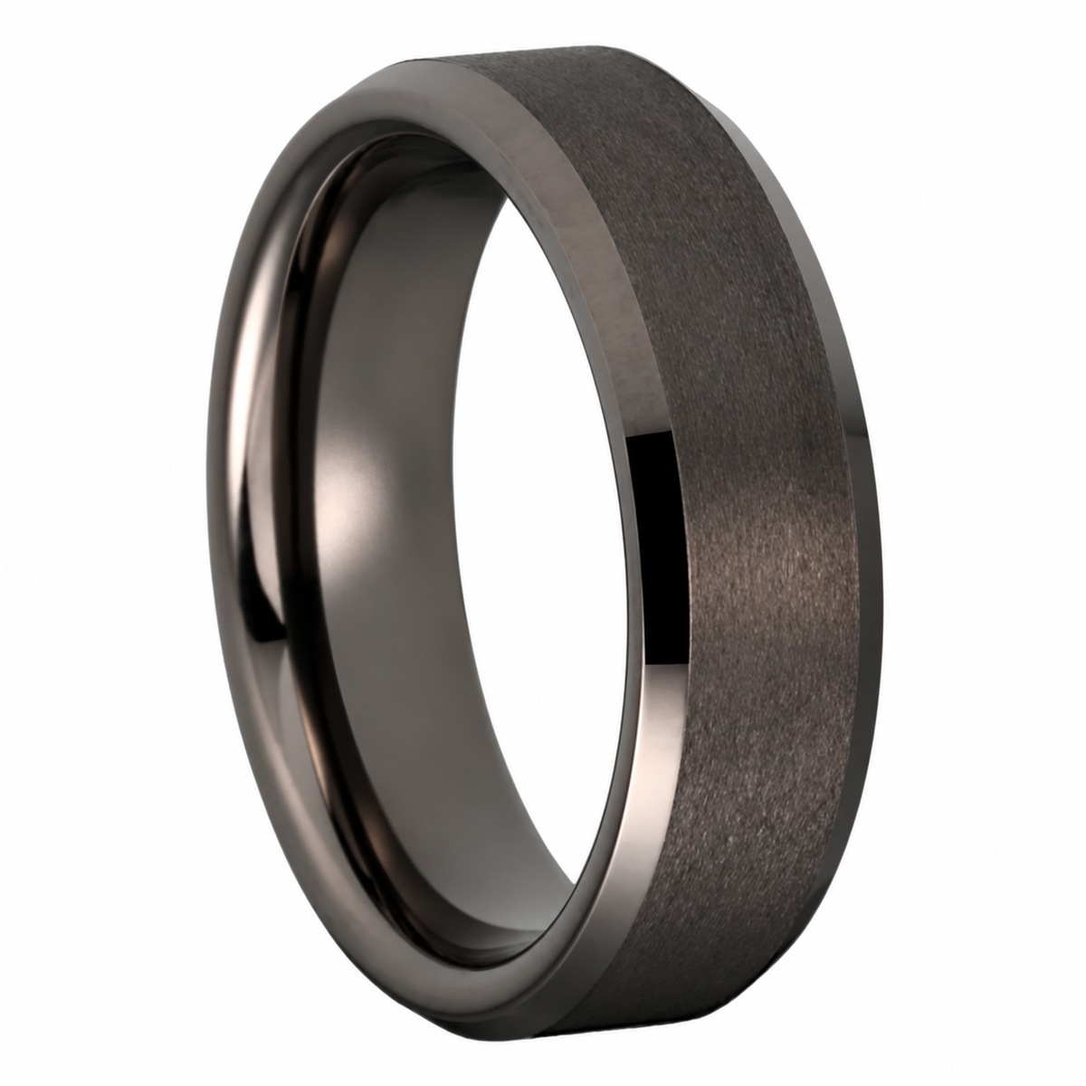 Beveled Matte Gunmetal Tungsten Carbide Ring