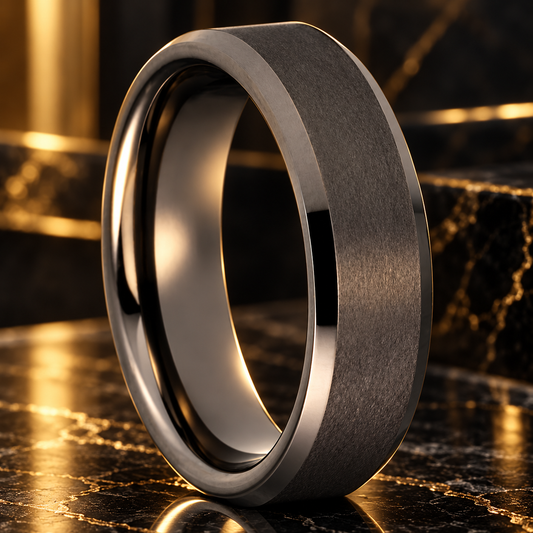 Beveled Matte Gunmetal Tungsten Carbide Ring