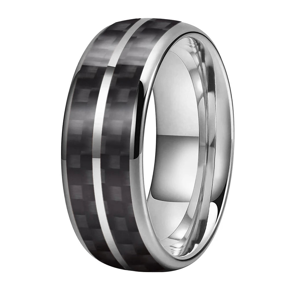 Black Carbon Fiber Double-Groove Tungsten Ring