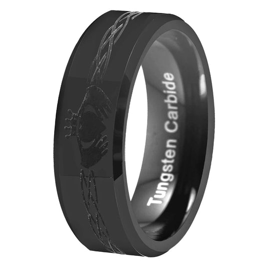 Black Claddagh Tungsten Ring