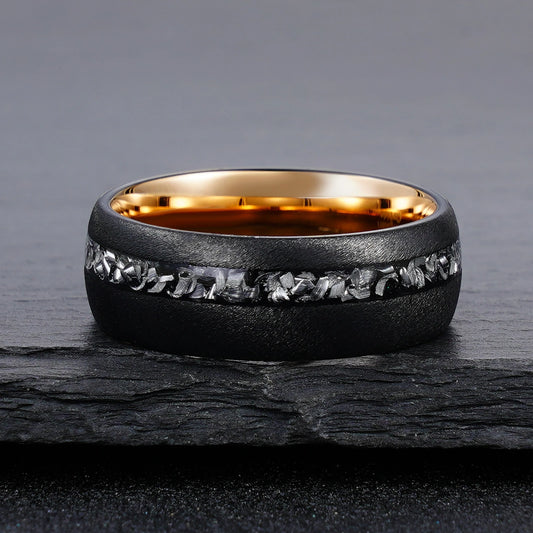 Black-Tungsten meteorite inlay ring