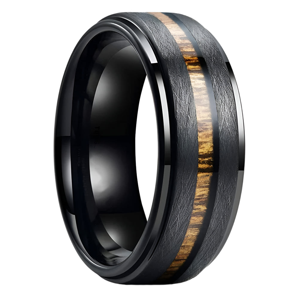 Black Tungsten Wood Ring