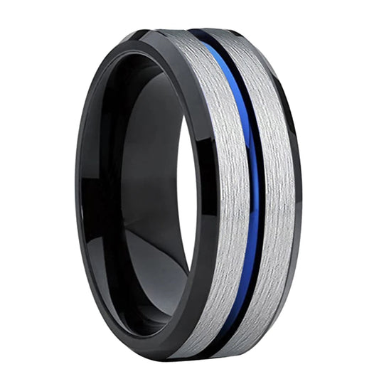 Black Tungsten with Striking Blue Line