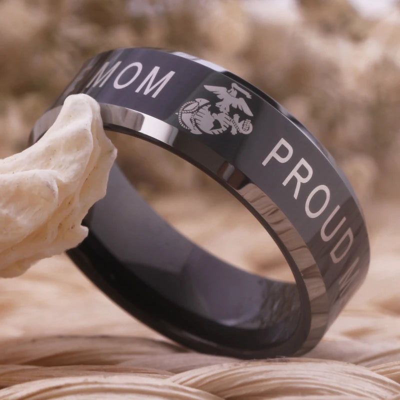 Black With Shiny Bevel Tungsten Ring