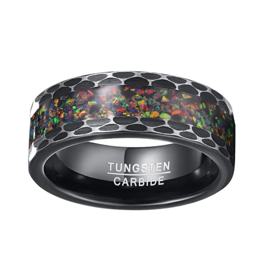 Black Edge Batch Flower Tungsten Carbide Ring