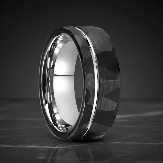 Black and silver tungsten ring