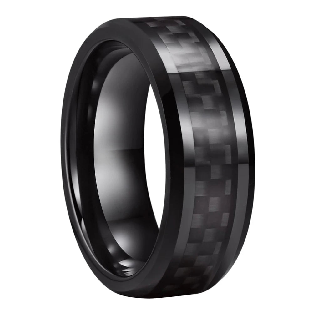 Black Carbon Fiber Tungsten Ring