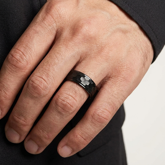 Black Hammered Tungsten Ring — The Forgemark