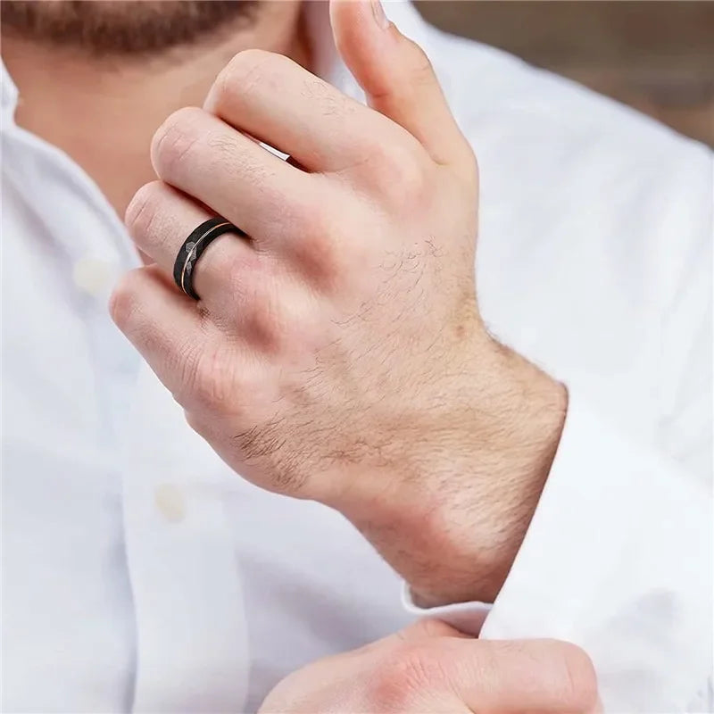 Black Thin Rose Gold tungsten Hammered Ring