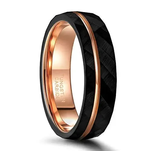 Black Thin Rose Gold tungsten Hammered Ring