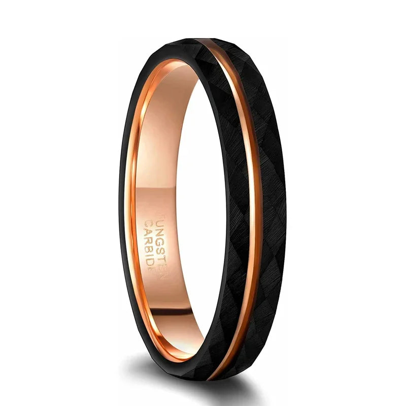 Black Thin Rose Gold tungsten Hammered Ring