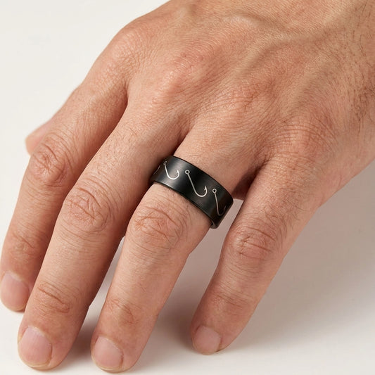 Black Tungsten Fishing Hook Ring
