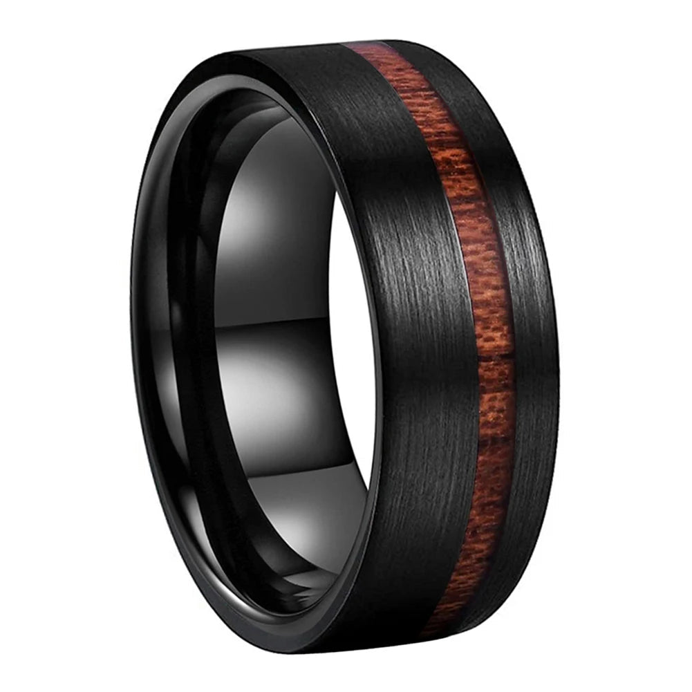 Black Tungsten Wood Ring for men