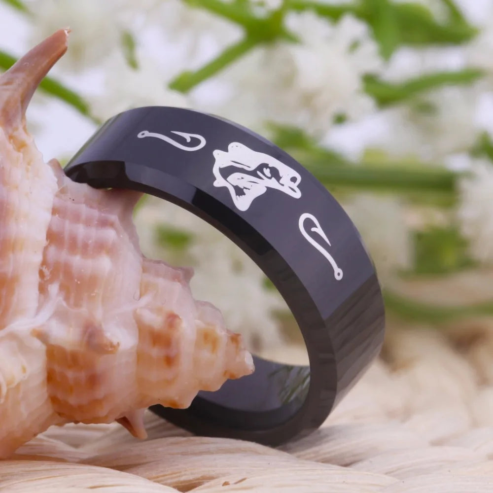 Black Tungsten Fishing Ring – Unisex Outdoor & Hunting Design