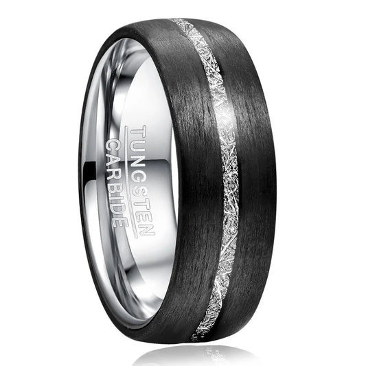 Black Tungsten Ring with Meteorite & Carbon Fiber