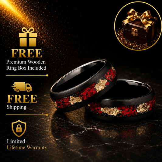 Black Tungsten Ring with Opal & Gold Leaf Inlay
