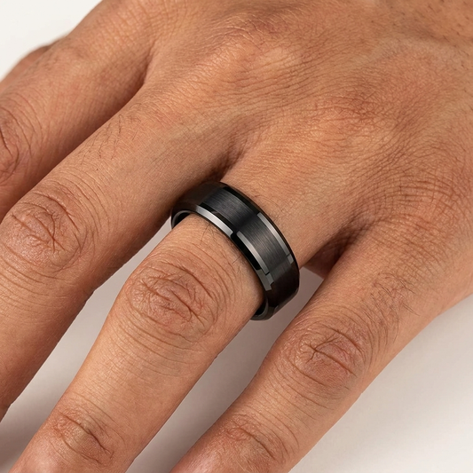 Black Tungsten Ring with I Love You Engraving