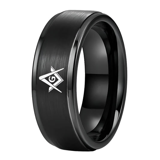 8mm Black Tungsten Steel Masonic Ring