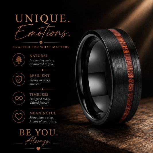 Black Tungsten Wood Ring for men