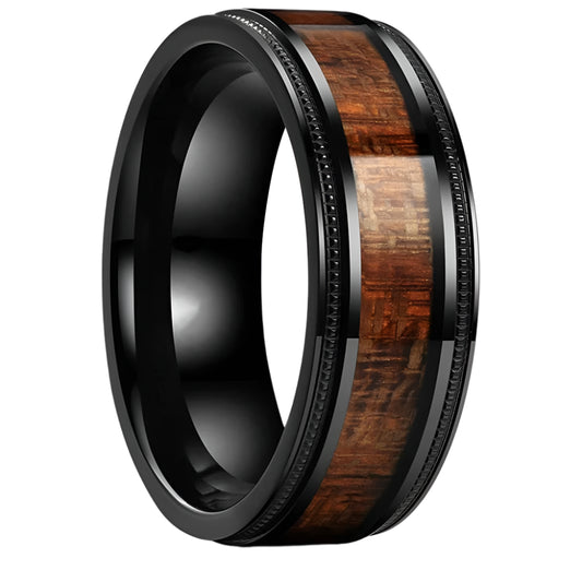 Black Tungsten Wood Ring