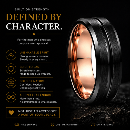 Black and Rose Gold Tungsten Ring