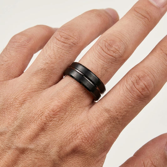 Black and Rose Gold Tungsten Ring
