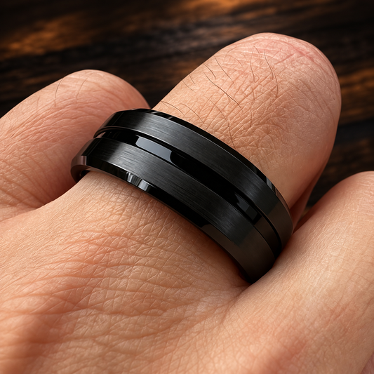Black and Rose Gold Tungsten wedding band