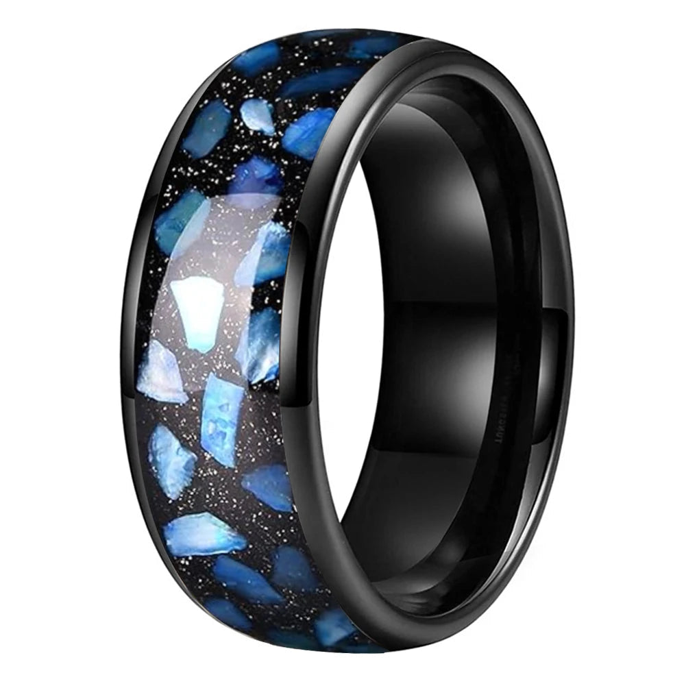 Blue Agate Tungsten Ring