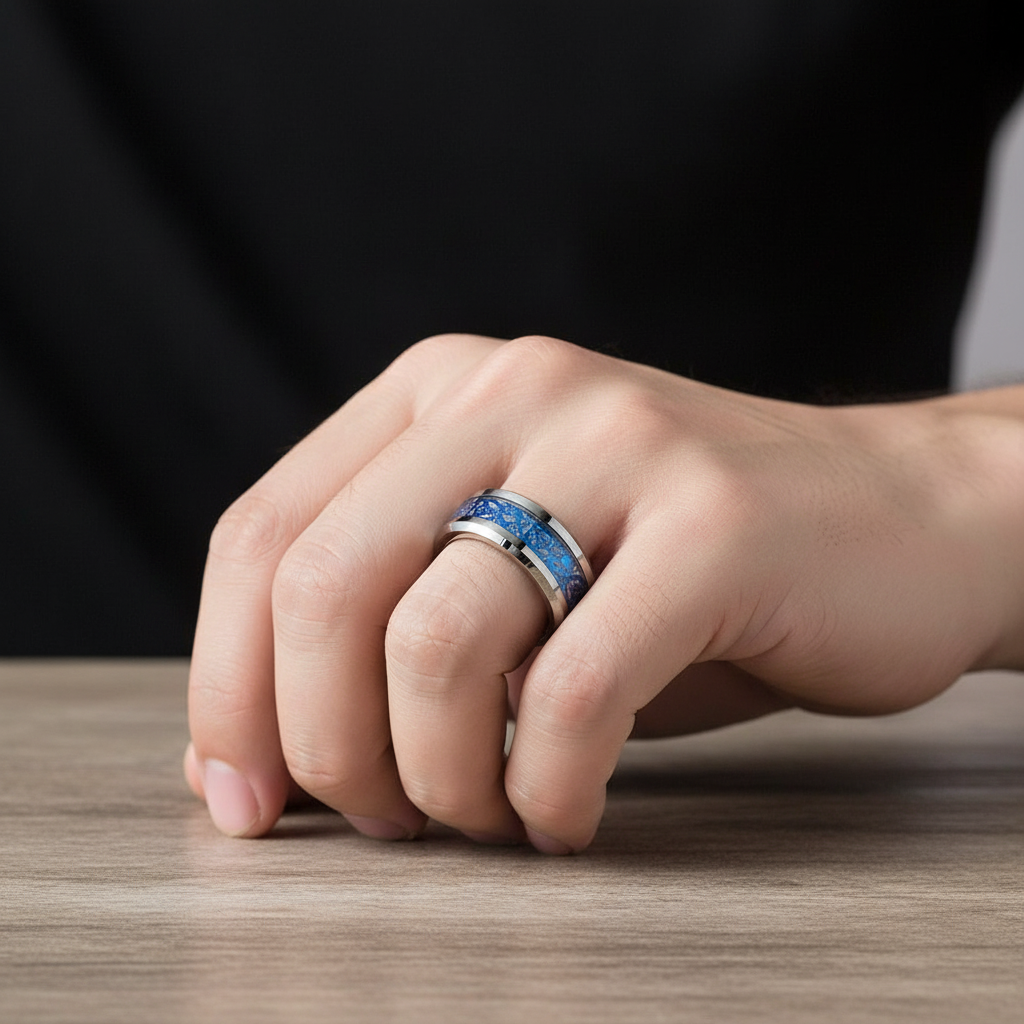 Blue Dragon Meteorite Tungsten Wedding Band