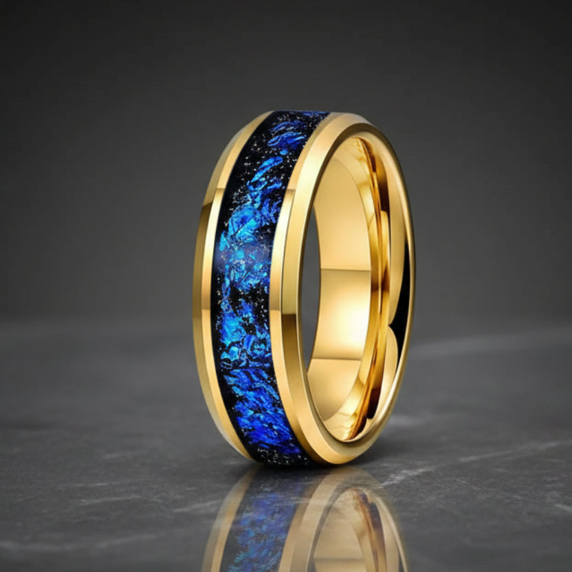 Blue Foil Tungsten Wedding Band