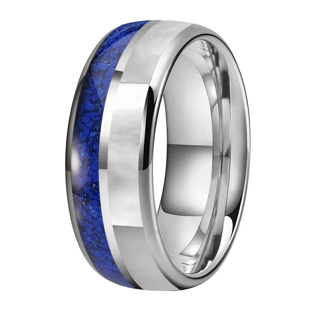 Blue Lapis Lazuli and Mother of Pearl Tungsten Ring