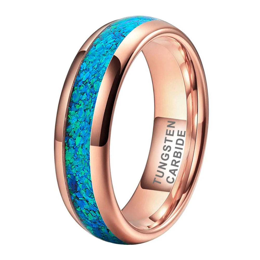 Blue Opal Inlay Tungsten Wedding Ring - Domed Polished Finish