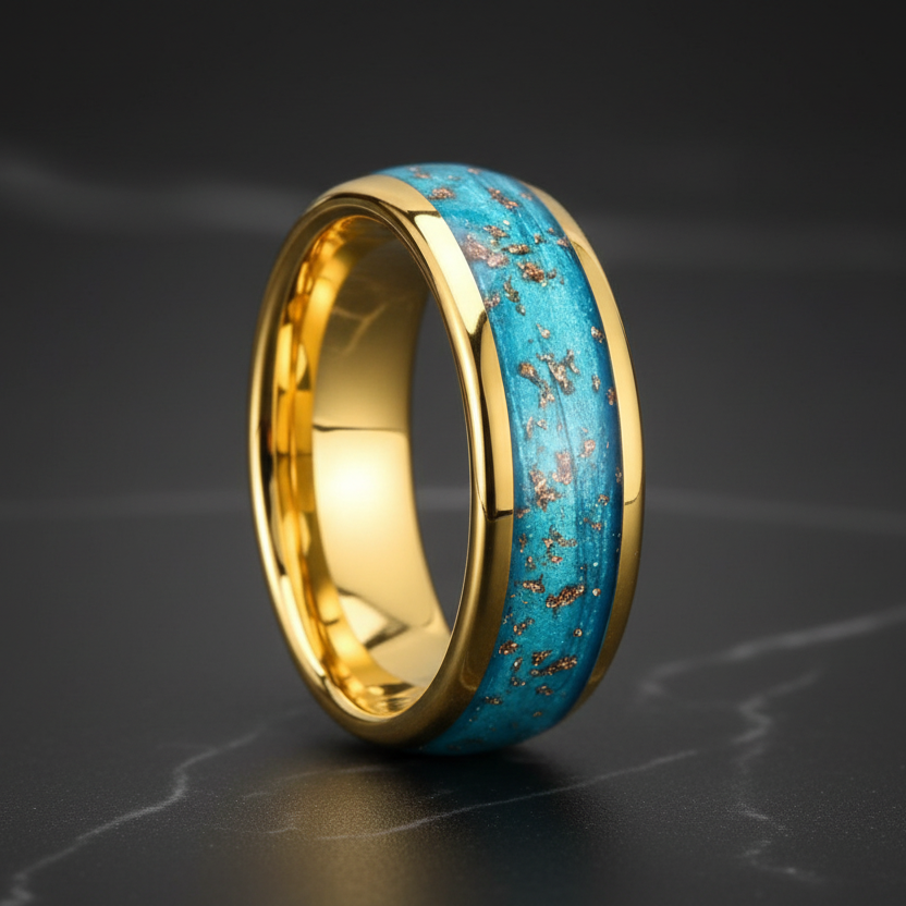 Blue Quicksand Tungsten Ring